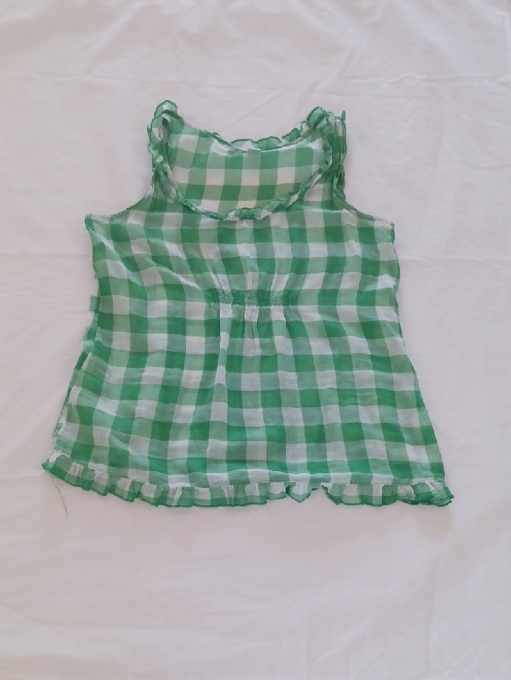 Old Navy Green and White Gingham Tank with Ruffle Neckline